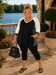 80 CP-B {Fly Me To The Moon} Black/Ivory/Gray Tunic PLUS SIZE 1X 2X 3X