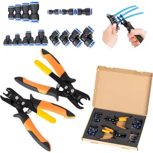 Push to Connect Fittings Air Line Disconnect Tool Kit Push Fitting  for 1/4", 5/16", 3/8", 1/2" (6mm, 8mm,10mm,12mm) Quick Connect Release Pliers with 15 count Pneumatic Fittings