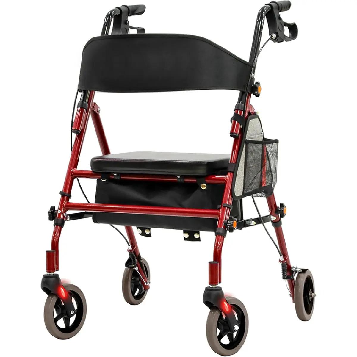 Lightweight Foldable Rollator Walkers with Seat for Seniors, 350 lb Capacity, 5-Position Adjustable Height, Premium Hybrid Rolling Walker - Aluminum and Carbon Steel (Red)