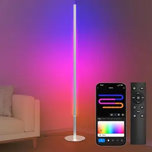 RGBW Floor Lamp, Color Changing Standing LED Corner Lamp, Modern Lamp with Music Sync, Compatible with Alexa,Wi-Fi APP and Remote Control, 57.8" Floor Lamp for Living Room and Bedroom, Silver