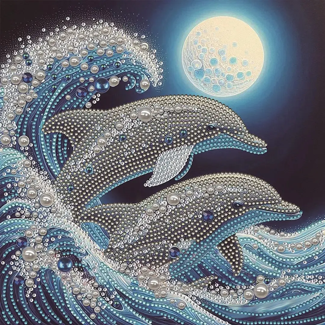 1count Dolphin Diamond Painting Kit, 5D DIY Handcraft Pearl Art, 11.8x11.8 Inch Cross Stitch, Stress Relief Craft, Home Decor Gift