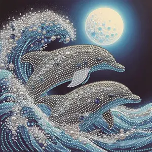 1count Dolphin Diamond Painting Kit, 5D DIY Handcraft Pearl Art, 11.8x11.8 Inch Cross Stitch, Stress Relief Craft, Home Decor Gift