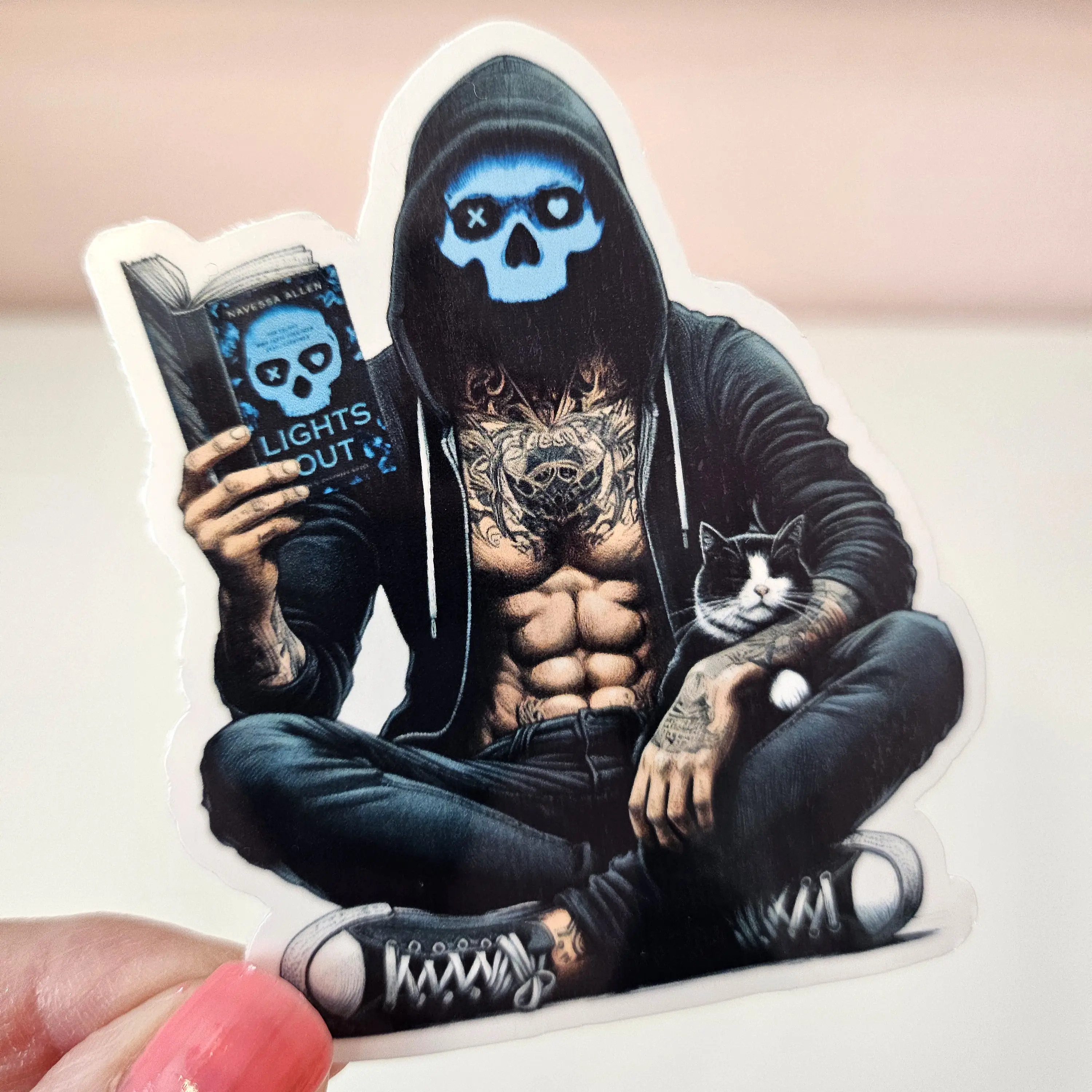 Masked Man Book Reading Stickers  Waterproof Glitter or Glossy Stickers 275 Size Customizable for Kindle Book or Tablet
