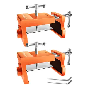 Cabinet Clamps, Adjustable Face Frame Clamps, Heavy-Duty Alignment Cabinet Claw, Woodworking Drilling Holding Clip Tools with Drill Guide & Felt Pads for 1.5"-2" Stiles, Steel (2-Pack)