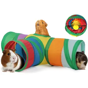 5.9" Guinea Pig Tunnels & Tubes Collapsible Pet 3 Way Play Tunnel Toys Small Animal Hideout Hideaway for Guinea Pig Chinchilla Ferret Hamster Rat