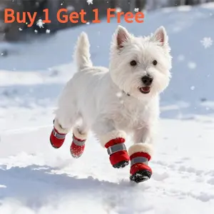 [Buy 1 Get 1 Free] Pet Shoes Warm Dog Cotton Shoes Dog Shoes Winter Soft Sole Non-Slip Pet Foot Covers Waterproof Snow Boots Anti-Dirty Booties sole paw protector Poodle Puppy Cute Costume Outside Outfits Clothes Clothing