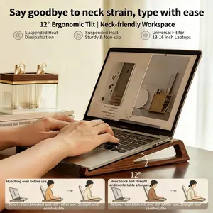 Ergonomic Wooden Laptop Stand, Computer Stand, Portable Cooling Retro Office Holder, Fits 13-16 Inch Laptops/tablets/books, 1 Piece