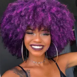 Women's Synthetic Hair Kinky Curly Wig, Pink Wig, Purple Wig, Gray Curly Wig, Gradient Color Wig
