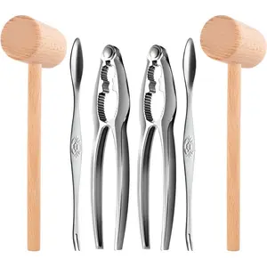 6Pcs Crab Crackers and Tools including 2 Forks 2 Lobster Crackers Nut Cracker and 2 Lobster Crab Mallets