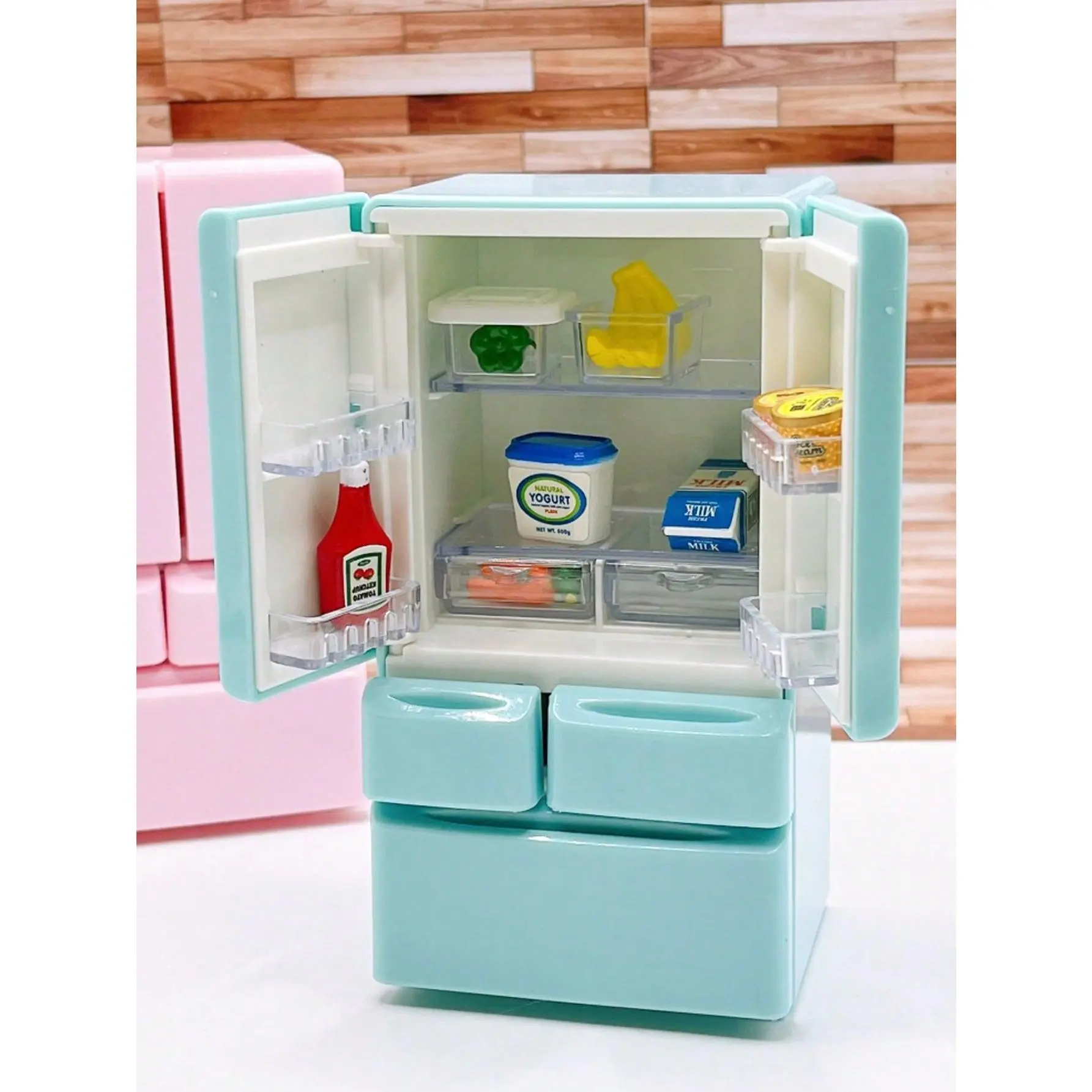 Double Door Miniature Fridge Toy - Kids Housekeeping Toy, Tiny Refrigerator Model, Kitchen Scene Furniture, Creative Home Collectible for House Decoration, Kids Housekeeping Toys