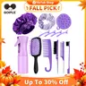 Goiple Purple 6-in-1 Detangling Hair Brush Set - 13-Count Haircare Kit with Detangler, Combs, Plastic Bristles, Scalp Massage Brush & Double Edge, Wet/Dry Hair Styling Tools for Adults, Self Care Products