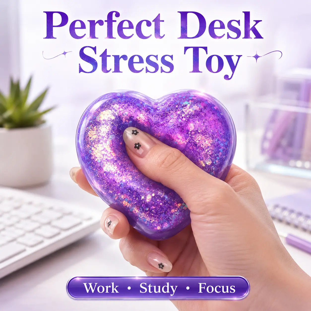 Glitter Heart Squeeze Toy – Sparkly Squishy Stress Relief Fidget Toy, Soft Squeeze Ball for Kids and Adults, Perfect Party Gift