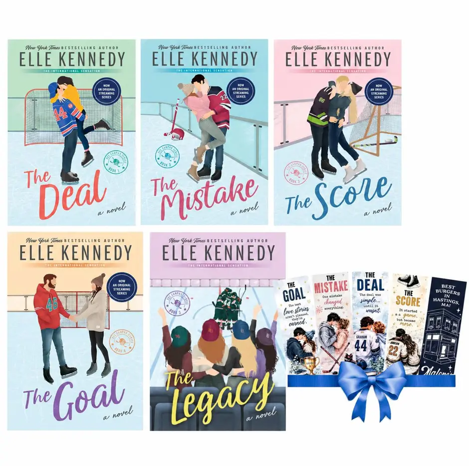 (Combo 5) Off Campus Series by Elle Kennedy Book Collection Set, The Deal The Mistake The Score The Goal The Legacy, Contemporary Hockey Romance Paperback Novels with Free Bookmarks