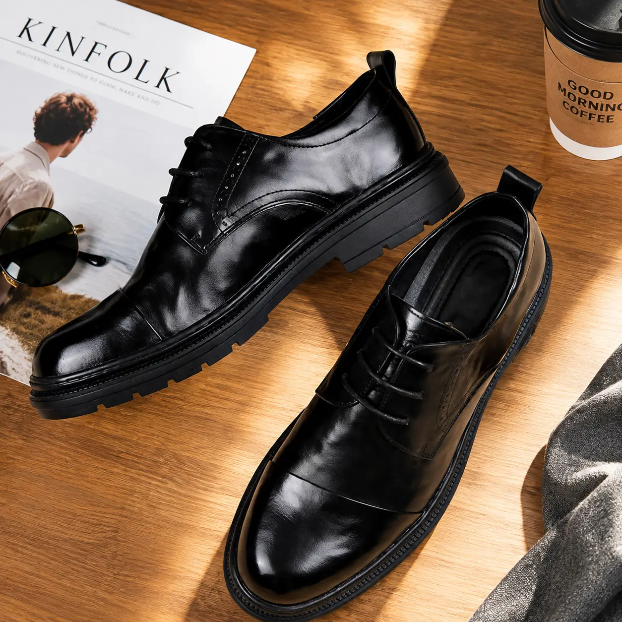 Men's Classic Cap Toe Oxford Shoes - Plain Leather Lace-Up Formal & Casual Dress Shoes with Cushioned Comfort Insole, Non-Slip Sole, Closed Footwear, Rubber, Laces, Formal Men's Oxfords, Closed Toe Men's Oxfords