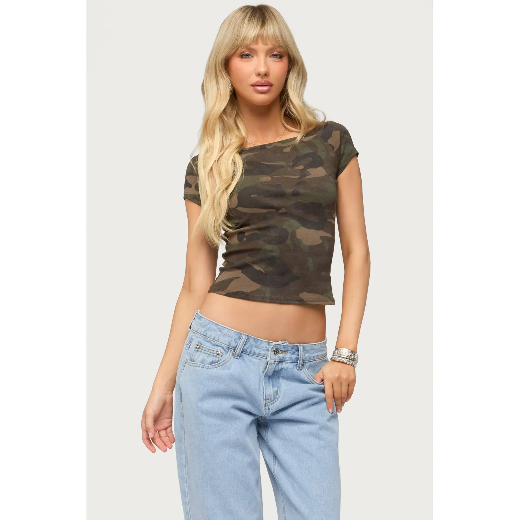 Lumielle Camo Boat Neck Top