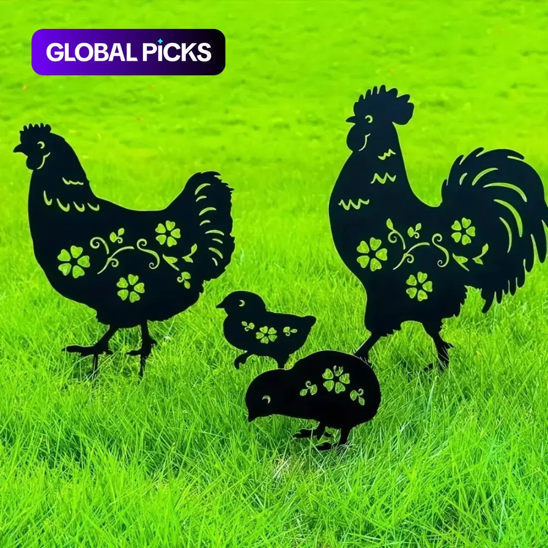 Rooster & Chick Design Garden Decoration, Chicken Family Garden Sculptures and Decor, Creative Lawn & Garden Stakes, Home Decoration Supplies, Metal Birds Sculptures, Metal Sculptures #GLOBAL PICKS