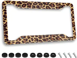 Cheetah Leopard Brown License Plate Frame Stainless Steels Car Tag Holder with 4 Holes and Screws Customized Decorative Frames 12 6 Inch for US Canada Vehicle Standard for Women Men