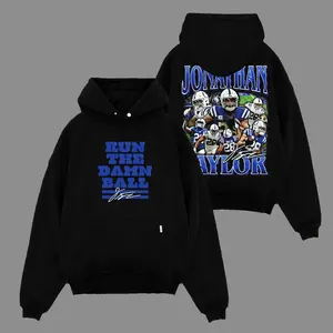 Jonathan Taylor 28 'Run The D Ball' For Colts Nation Cotton Hoodie Sweatshirt T-Shirt (Made In US), Runaway JT Fans Outfit, Blue & White Nation Game Day Outfits, Gift For Football Fans, Football Graphic Hoodie