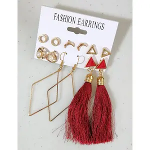 Red Tassel Earring Set
