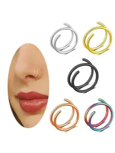 Women Stainless Steel Nose Ring Set, Nose Hoop, Random Pattern Design, Perfect for Beach Vacation & Party Wear, All-Season Accessory