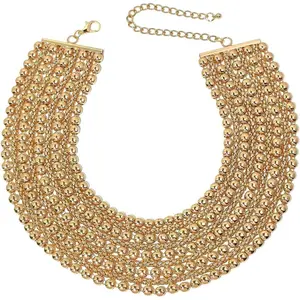 Women Statement Necklace Metal Beaded Chunky Necklace Collar Fashion Party Jewelry