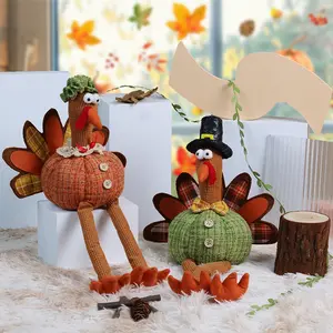 Thanksgiving Plush Turkey Couple Dolls, Handmade Filled Desktop Decorations, Autumn Harvest Pilgrim Turkey Decoration, Home Fireplace & Desk Cute Ornament
