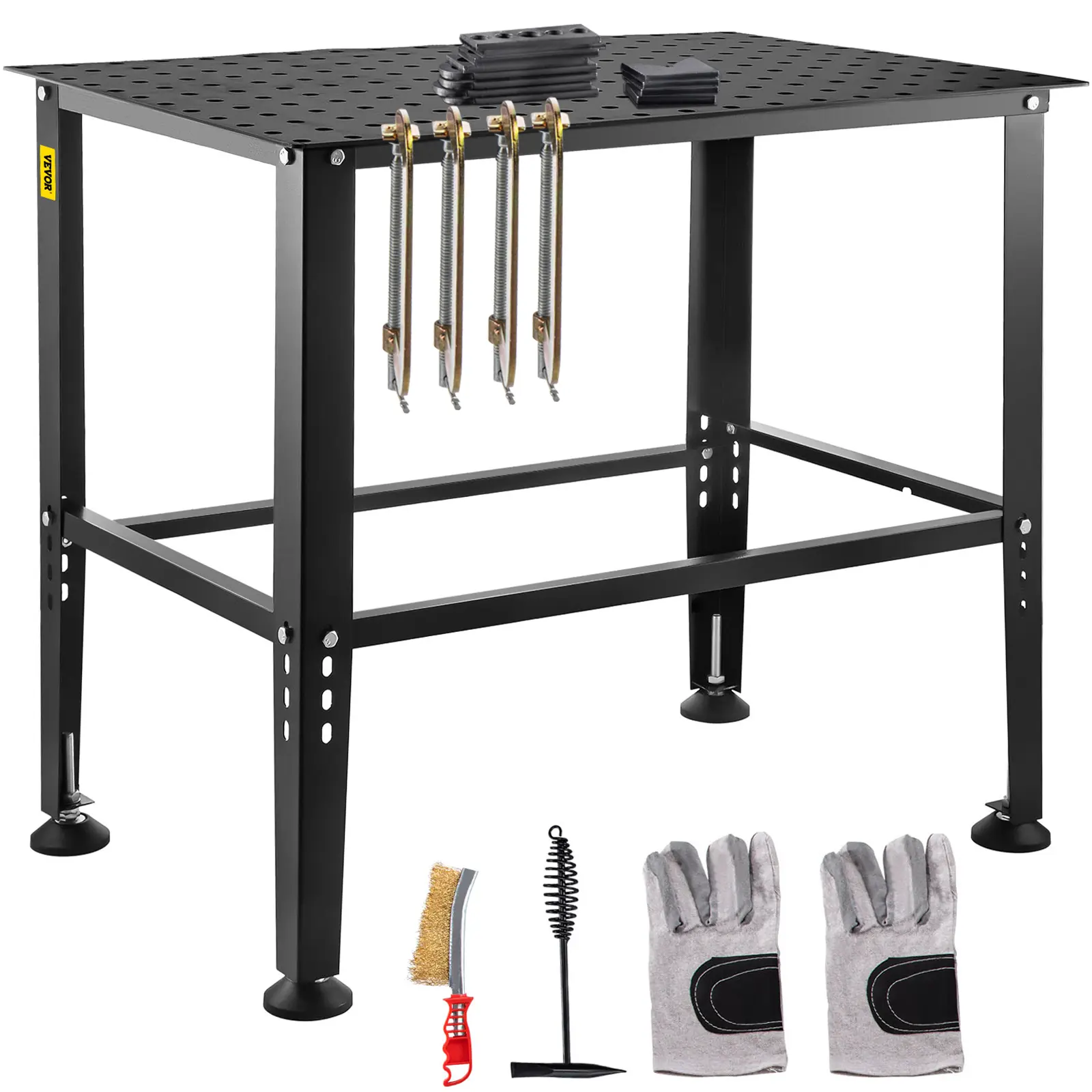 【summerfinds】VEVOR Welding Table, 36" x 24" Steel Welding Workbench Table, 0.12-inch Thick Industrial Workbench, 600lb Loading Capacity Work Bench, Heavy Duty Carbon Steel Work Table with Adjustable Feet