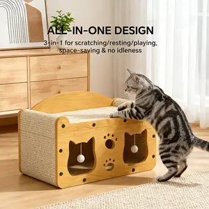 【Spring Collection Launch】2 in 1 Cat House & Scratch Board, Wooden Double Layer Cat Bed with Scratcher, Durable Pet Furniture, Spacious Cozy Cat Bed, Cool Cat Stuff, Cat Scratcher, Indoor Cat Toys & Cat Accessories scratching post