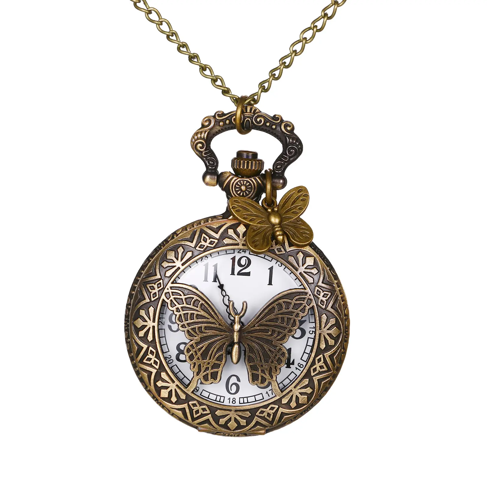 OIDEA Butterfly Skeleton Pocket Watch - Unisex Retro Analog Quartz Watch, Trendy Exquisite Vintage Fashion Half Hunter Timepiece with Arabic Numeral Dial, Embossed Hollow Carving, Fob Chain, Trendy Exquisite Watch summerwins,summerwins