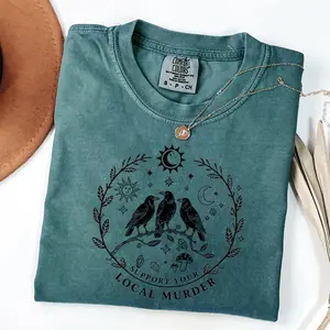 Comfort Colors Support Your Local Murder T-shirt For Crow Lovers Nature Lovers Funny Crow Tee Goblincore Lunar Phase