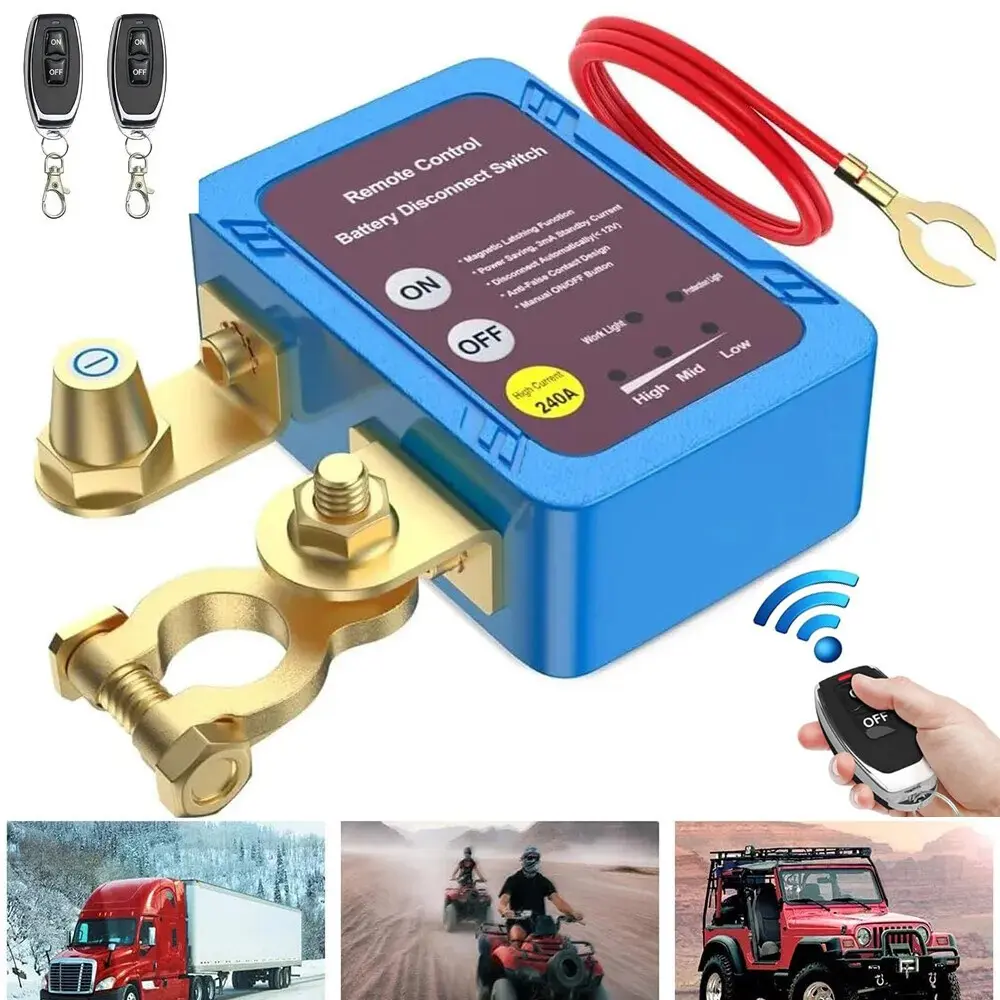 Vehicle Kill Switch - 12V 240A Remote Battery Disconnect Switch with Automatic Shut Off for Truck, Boat, Motorcycle, ATV, RV