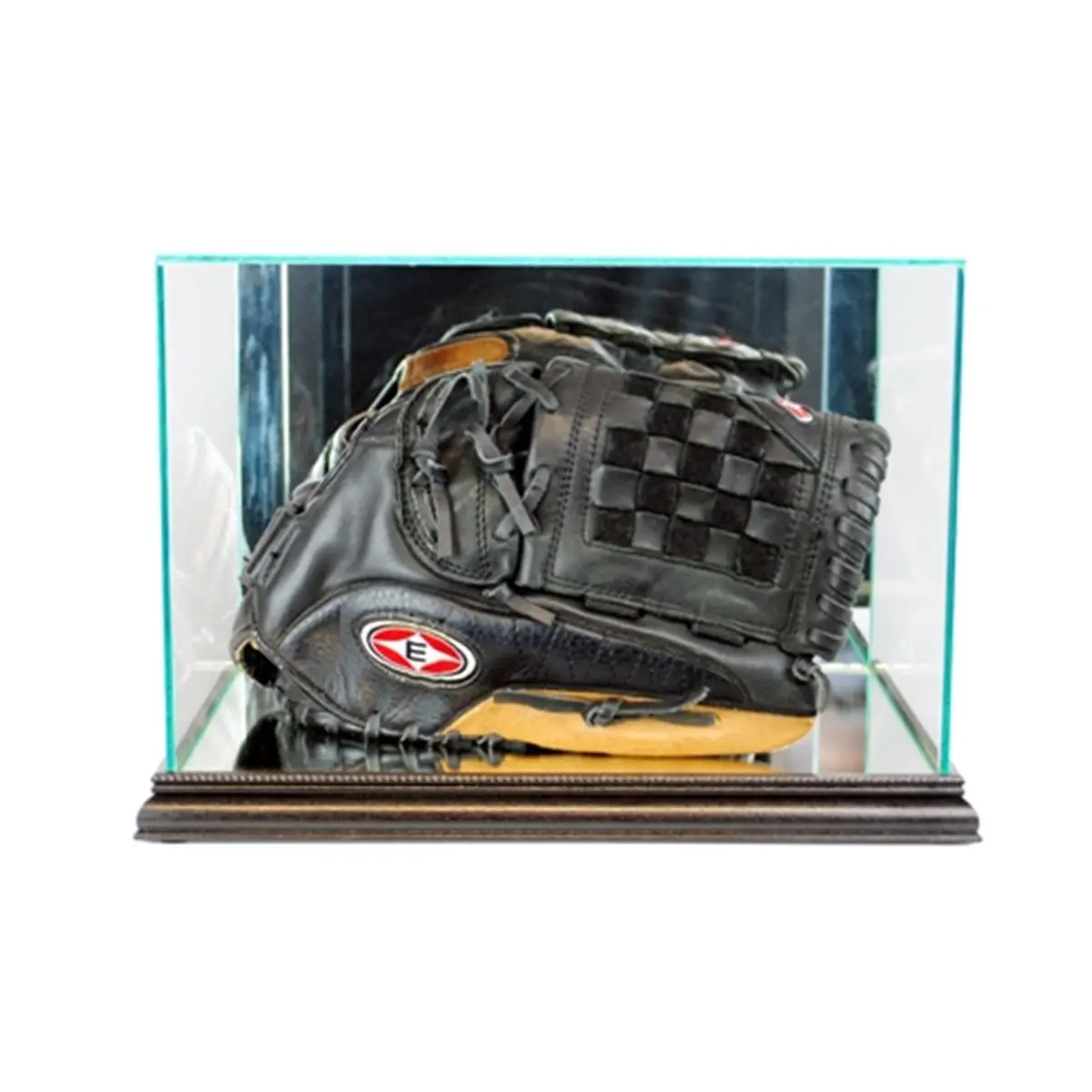 212 MAIN Rectangular Frame Baseball Glove Display Case - Black Wood Moulding, Double Glass, Mirror Backing, Fits Gloves, Signature Fading Prevention, Gift for Baseball Fans, Baseball Mitt