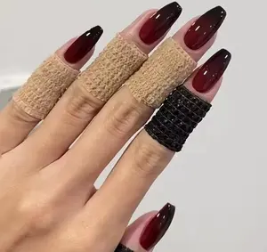 BEST SELLER Red Black Gradient Press on Nails Medium Length Coffin Fake Nails with Sticky Tabs Ballerina False Nails Tips for Women 24Pcs