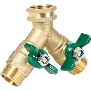 Garden Hose Splitter Full Flow, Brass Heavy Duty Hose Splitter 2-Way High Flow,  Metal Hose Y Splitter with Shutoff, Outdoor Faucet Splitter Hose Connector, Water Hose Y Valve Tap Adapter