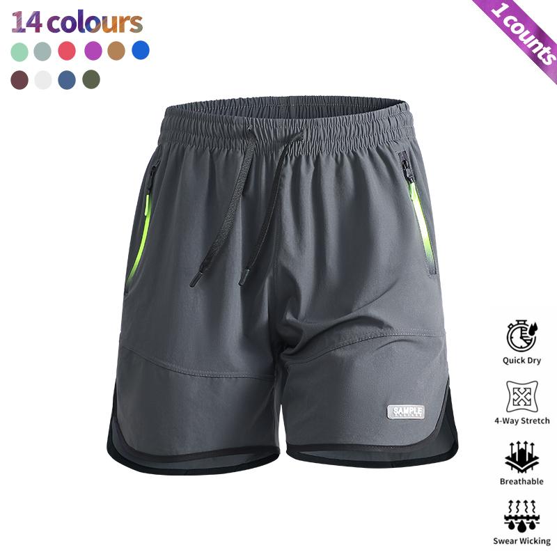1-pack men’s quick-dry running shorts, four-way stretch moisture-wicking breathable fitness training shorts with zippered pockets and an elastic drawstring waistband, suitable for basketball, beach, and everyday wear