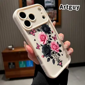 Phone Case for iPhone 17 Pro Max 16 Plus 15 14 13 12 11 Air E Rose and Butterfly Reverie Anti-Scratch Shockproof TPU Bumper Drop-proof Cover