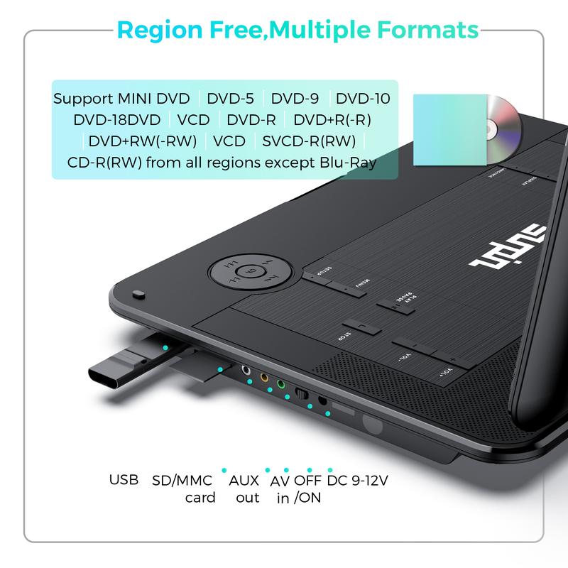 [2026 Updated] 17.9" Portable DVD Player w/ 15.6" Large HD Screen, Dual High Volume Speaker, Lossless Audio, 6-Hour Big Capacity Battery, Remote Control, Support CD/USB/SD Card/Sync TV & Multiple Disc Formats