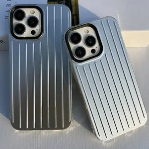 Stylish Business Luggage Phone Case - Protective Cover for iPhone 16 15 14 13 12 11 Pro Max 16pro 15plus 14plus, Silver-Black 3D Stripe Design cute cartoon Protector Screen Protector Protection Shockproof Cellphone Smartphone Casing