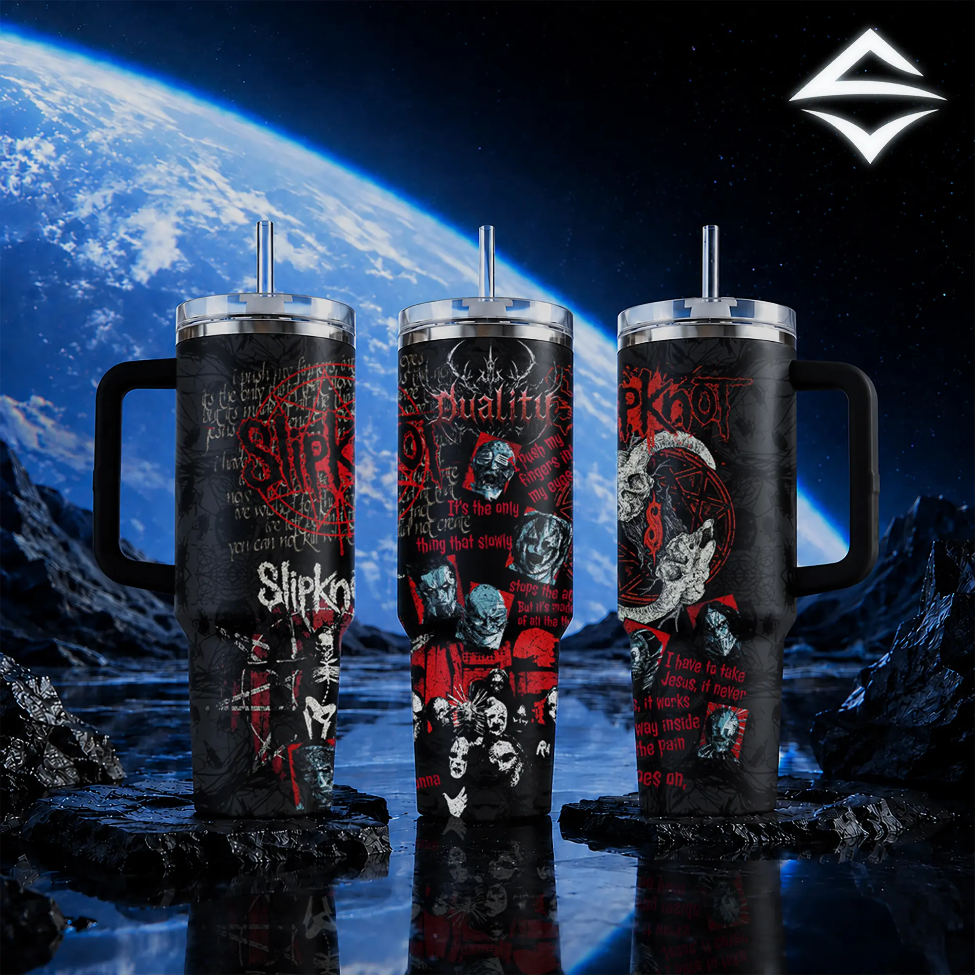 Slipknot Duality 40 oz Vacuum Insulated Tumbler with Handle & Straw Red Black Band Masks Lyric Graphic Keeps Drinks Hot/Cold 12H+, 18/8 Stainless Steel Travel Mug for Nu-Metal Fans & Metalheads Dark Aesthetic Merch Gift