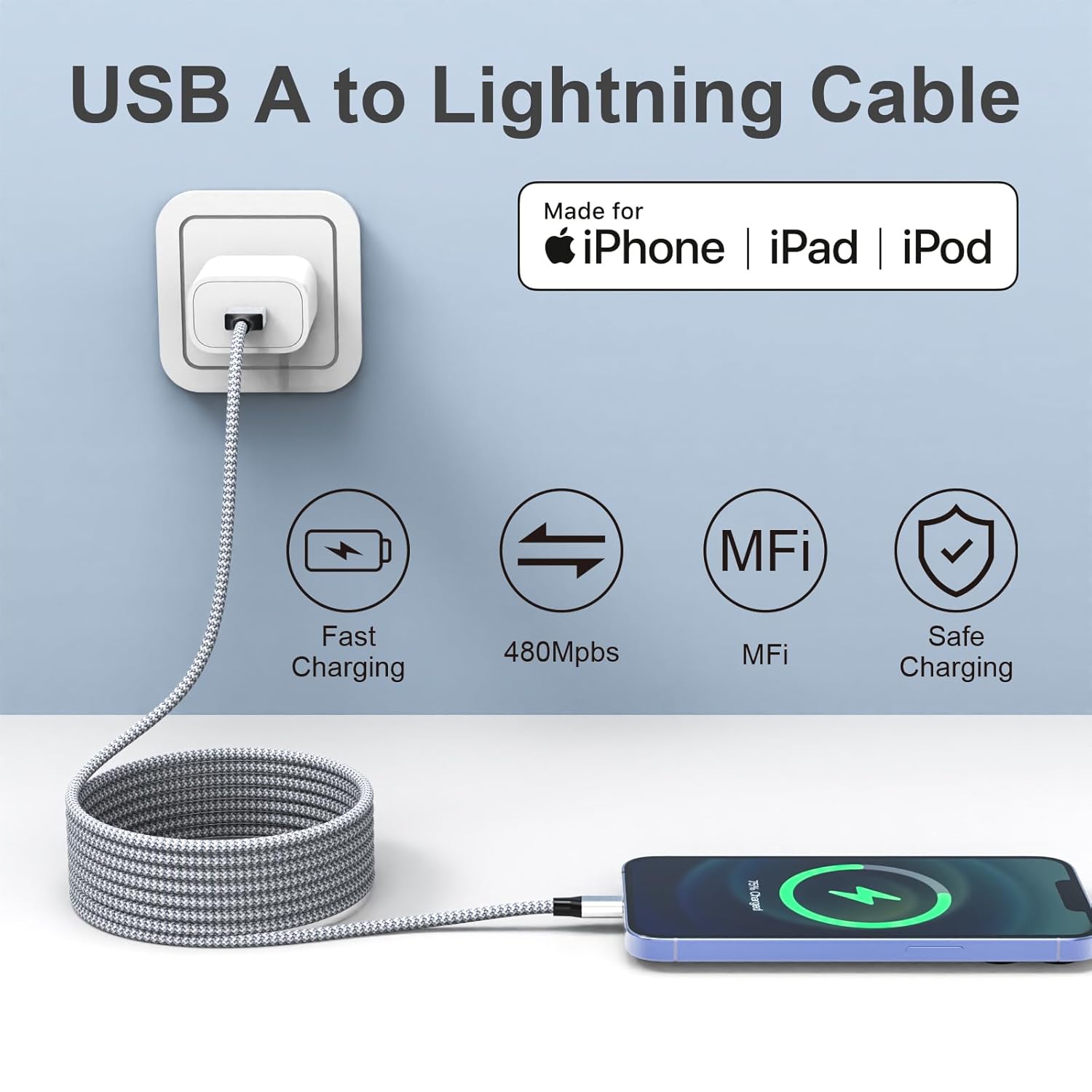 Durable iPhone Charger Cord 6FT 3Pack [Apple MFi Certified] Lightning Cable Nylon Braided iPhone Cord Fast Charging Cable Compatible with iPhone 14/13/12 Pro Max/12Pro/11