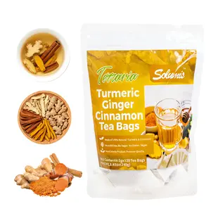 Premium Turmeric Ginger Cinnamon Tea Bags 100% Natural Pure Powdered Dairy-Free Sugar-Free Vegan Gluten-Free Keto-Friendly Caffeine-Free 120 Bags Herbal Remedy Value Pack, Fiber, Beverage