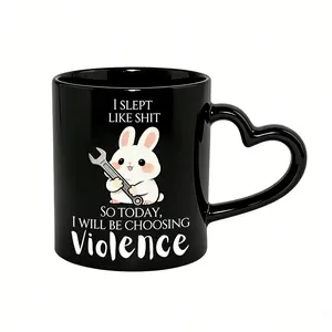 11 Oz Black And White Ceramic Coffee Mug - Cute Rude Stylish Design, Heart Handle, Reusable Sturdy Drinkware, Premium Lead-Free BPA-Free, Microwave Dishwasher Safe, Fun Gag Gift For Gen Z