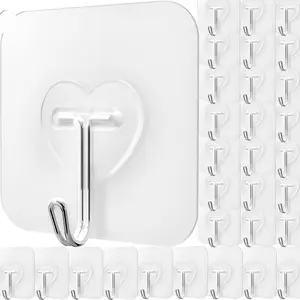 30 count Clear Adhesive Hooks for Hanging 22lb Self Adhesive Wall Hooks Heavy Duty  Transparent Sticky Hooks for Shower  Bathroom Kitchen Office
