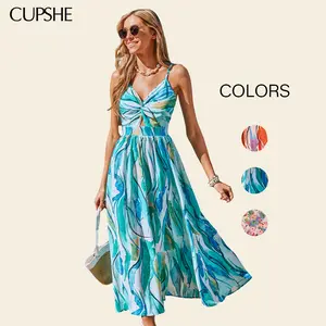 CUPSHE TikTokShopSpringGlowUp Easy Radiance Abstract Print V-Neckline Sleeveless Maxi Dress Romantic Summer Vacation Beach Outfit SpringStatements