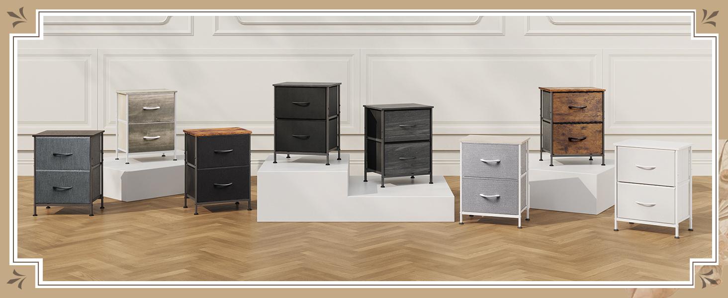 WLIVE Night Stand Set 2, Nightstand with 2 Fabric Drawers, Small Dresser for Bedroom, Bedside Table for Small Spaces, Dorm