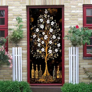 2pcs Luxury Golden Money Tree Wall Sticker Modern MinimalistDecorative Sticker Living Room Bedroom Self-Adhesive Wallpaper Mural Wine Bottle Pattern Art Wall Decal Waterproof Removable Home Decor Sticker