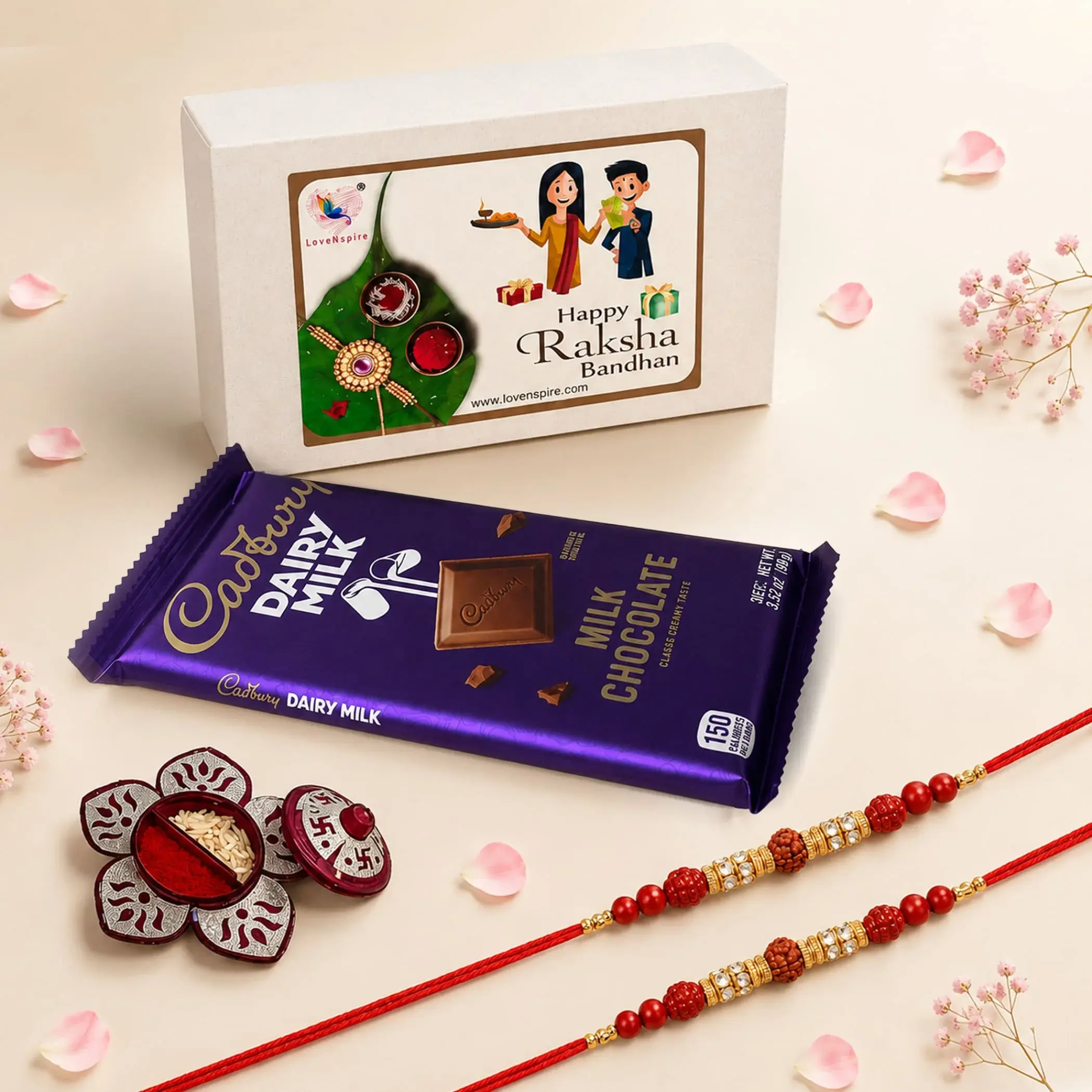 Elegant Rakhi Gift Hamper | Handcrafted Rakhi Bracelet With USA-Made Charm & Greeting | Celebrate Raksha Bandhan With Love