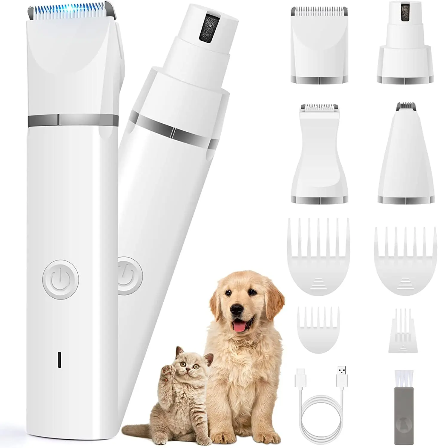 Rechargeable Pet Hair Trimmer, 1 Set Pet Grooming Kit, Grooming Accessories, Grooming Trimming Tool, Low Noise Paw Trimmer, Quiet Nail Grinder Shaver for Cats and Other Pets