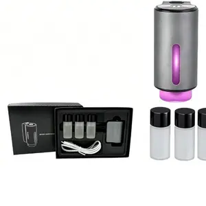 Car Air Freshener Diffuser Kit - USB Charging, LED Light, 3 Refill Bottles for Automotive Interior Decoration