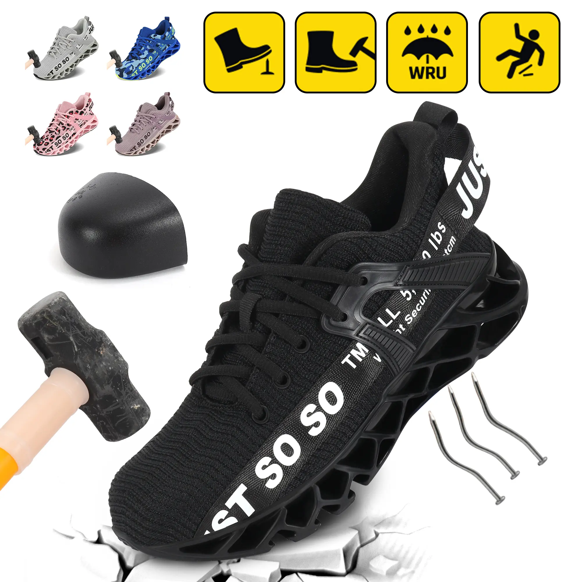 Safety Shoes Steel Toe Shoes for Men Women Puncture Proof Slip Indestructible Work Shoes Comfortable Rubber Sole Work Footwear